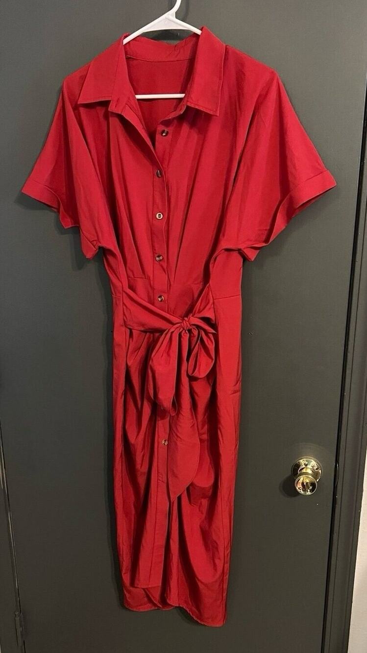 Red / rust button down front dress with wrap tie Large